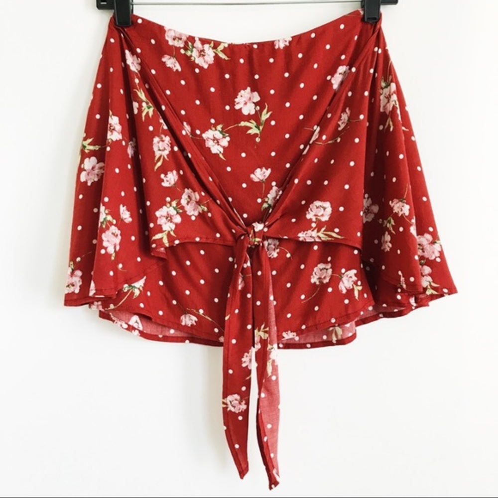 SHOW ME YOUR MUMU Floral Front Tie Faux Wrap Skirt